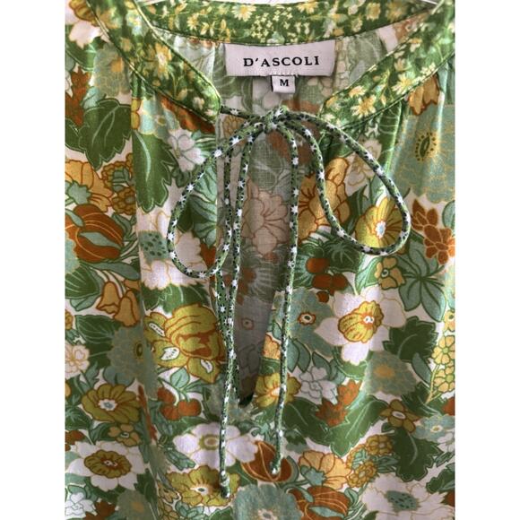 D'Ascoli Women Dress Green Lulu Mini Floral V Neck A Line Cottagecore Boho M - Picture 6 of 7